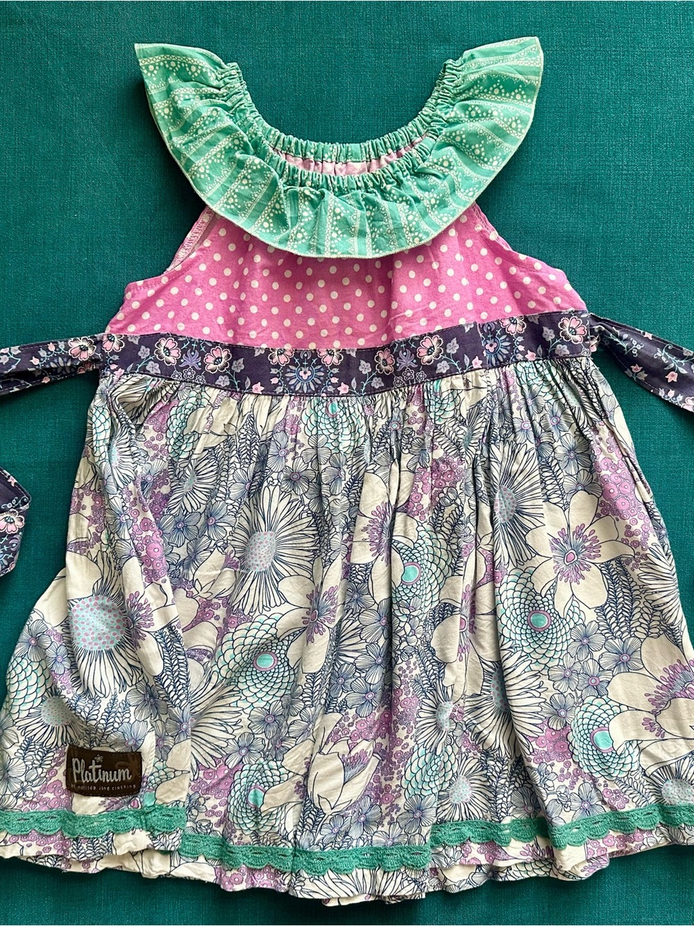 Matilda Jane PLATINUM Size 8 top Girls Floral Mix-Print Dress with Mint Ruffle